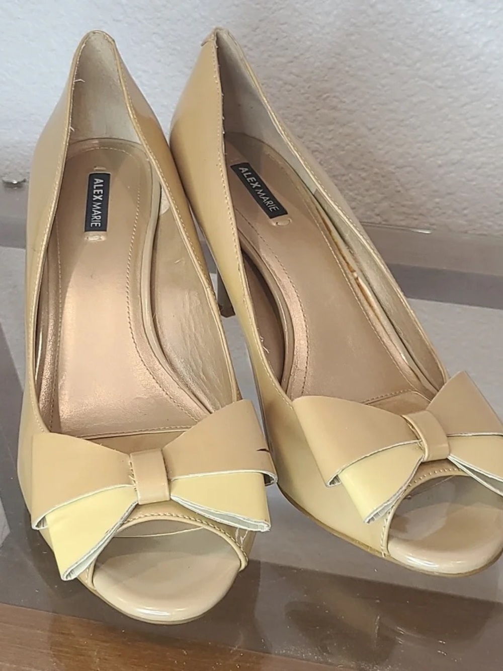 Alex Marie Cream Bow Peep-Toe Heels